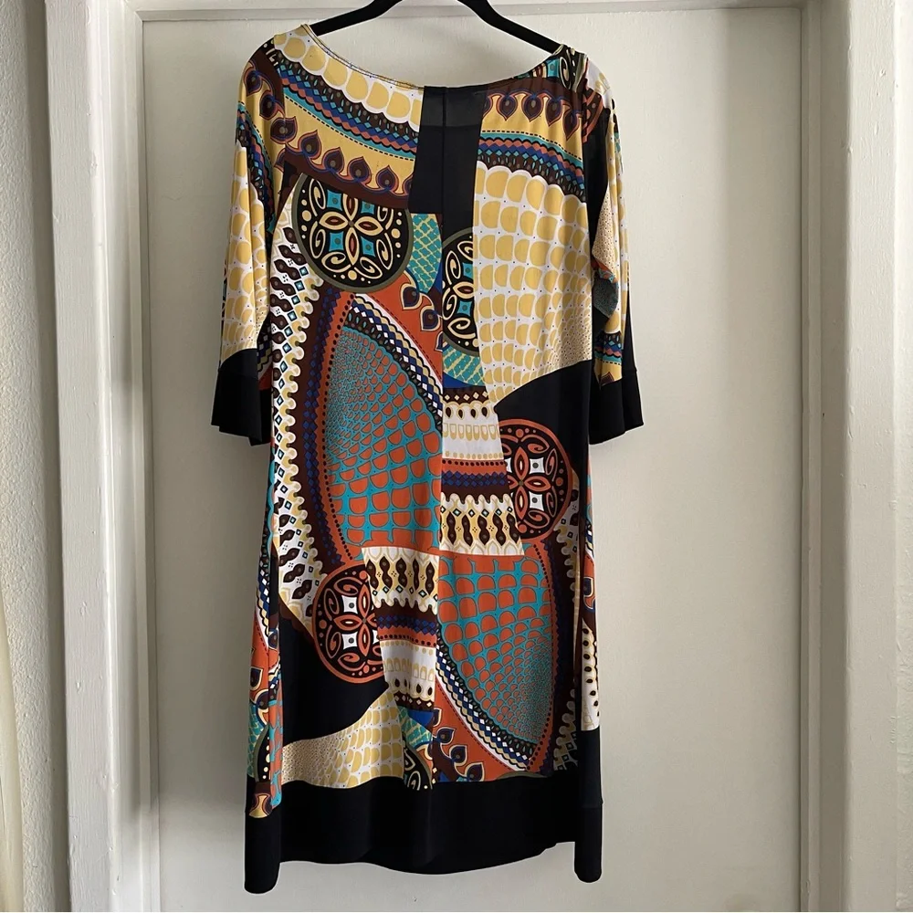 Papillon Blanc Geometric dress Black Yellow Orange size large Lightweight retro - Picture 4 of 9